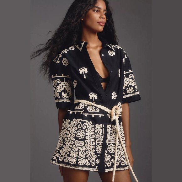 NEW Maeve Size XXS Women's Short-Sleeve Collared Mini Shirt Dress, Black/White - Picture 1 of 4